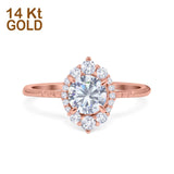 14K Rose Gold Halo Vintage Round Bridal Simulated CZ Wedding Engagement Ring Size 7