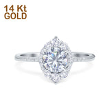 14K White Gold Halo Vintage Round Bridal Simulated CZ Wedding Engagement Ring Size 7