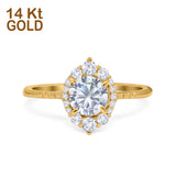 14K Yellow Gold Halo Vintage Round Bridal Simulated CZ Wedding Engagement Ring Size 7