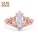 14K Rose Gold Marquise Art Deco Bridal Simulated CZ Wedding Engagement Ring Size 7