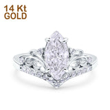 14K White Gold Marquise Art Deco Bridal Simulated CZ Wedding Engagement Ring