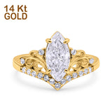 14K Yellow Gold Marquise Art Deco Bridal Simulated CZ Wedding Engagement Ring Size 7