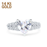 14K White Gold Accent Heart Promise Ring Bridal Simulated CZ Wedding Engagement Ring Size 7