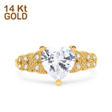 14K Yellow Gold Accent Heart Promise Ring Bridal Simulated CZ Wedding Engagement Ring Size 7