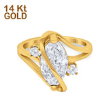 14K Yellow Gold Swirl Fashion Marquise Bridal Simulated CZ Wedding Engagement Ring Size 7