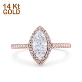 14K Rose Gold Art Deco Vintage Marquise Solid Bridal Simulated CZ Wedding Engagement Ring Size 7