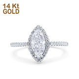 14K White Gold Art Deco Vintage Marquise Solid Bridal Simulated CZ Wedding Engagement Ring Size 7