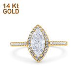 14K Yellow Gold Art Deco Vintage Marquise Solid Bridal Simulated CZ Wedding Engagement Ring Size 7