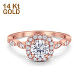 14K Rose Gold Round Art Deco Bridal Simulated CZ Wedding Engagement Ring Size 7