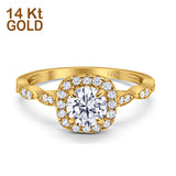 14K Yellow Gold Round Art Deco Bridal Simulated CZ Wedding Engagement Ring Size 7