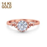 14K Rose Gold Round Art Deco Fashion Bridal Simulated CZ Wedding Engagement Ring Size 7