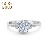 14K White Gold Round Art Deco Fashion Bridal Simulated CZ Wedding Engagement Ring Size 7