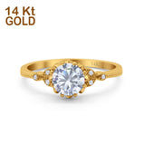 14K Yellow Gold Round Art Deco Fashion Bridal Simulated CZ Wedding Engagement Ring Size 7