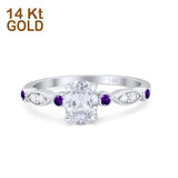 14K White Gold Vintage Style Oval Bridal Amethyst Simulated CZ Wedding Engagement Ring Size 7