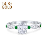14K White Gold Vintage Style Oval Bridal Green Emerald Simulated CZ Wedding Engagement Ring Size 7