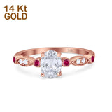 14K Rose Gold Vintage Style Oval Bridal Ruby Simulated CZ Wedding Engagement Ring Size 7