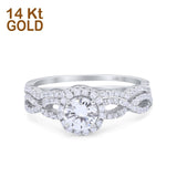 14K White Gold Two Piece Infinity Shank Round Bridal Set Ring Wedding Engagement Band Simulated CZ Size 7