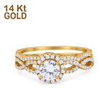 14K Yellow Gold Two Piece Infinity Shank Round Bridal Set Ring Wedding Engagement Band Simulated CZ Size 7