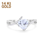 14K White Gold Twisted Heart Shank Promise Simulated CZ Wedding Engagement Ring Size 7