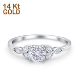 14K White Gold Vintage Art Deco Round Simulated CZ Wedding Engagement Ring Size 7