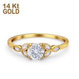 14K Yellow Gold Vintage Art Deco Round Simulated CZ Wedding Engagement Ring Size 7