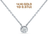 14K White Gold 0.07ct Solitaire Bezel Set Diamond Pendant Chain Necklace 18" Long Wholesale