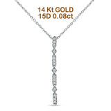 14K White Gold 0.08ct Diamond Drop Vertical Bar Pendant Chain Necklace 18" Long Wholesale