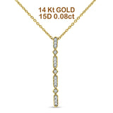 14K Yellow Gold 0.08ct Diamond Drop Vertical Bar Pendant Chain Necklace 18" Long Wholesale