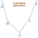 Dangling Moon Star Heart Diamond Necklace 14K White Gold 0.07ct Wholesale
