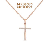 14K Rose Gold 0.05ct Diamond Cross Pendant Necklace 18" Long Wholesale