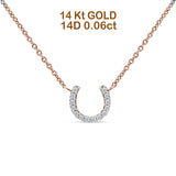 14K Rose Gold 0.06ct Diamond Horseshoe Pendant Necklace 18" Long Wholesale