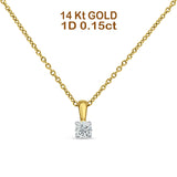 14K Yellow Gold 0.15ct Diamond Solitaire Pendant Necklace 18" Long Wholesale