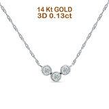 14K White Gold 0.13ct Three Stone Diamond Pendant Chain Necklace 18" Long Wholesale