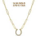 Diamond Horseshoe Necklace Paper Clips Chain 14K Yellow Gold 0.13ct Wholesale
