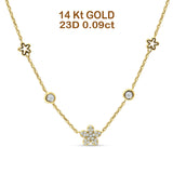 Diamond Flower Star Pendant Necklace 14K Yellow Gold 0.09ct Wholesale