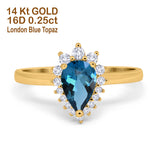 14K Yellow Gold 2.00ct Teardrop Pear 9mmx7mm G SI London Blue Topaz Diamond Engagement Wedding Ring Size 6.5