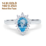 14K White Gold 2.00ct Teardrop Pear 9mmx7mm G SI Natural Blue Topaz Diamond Engagement Wedding Ring Size 6.5