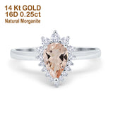 14K White Gold 2.00ct Teardrop Pear 9mmx7mm G SI Natural Morganite Diamond Engagement Wedding Ring Size 6.5