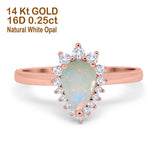 14K Rose Gold 0.25ct Teardrop Pear 9mmx7mm G SI Natural White Opal Diamond Engagement Wedding Ring Size 6.5