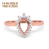 14K Rose Gold 0.25ct Teardrop Pear 9mmx7mm G SI Semi Mount Diamond Engagement Wedding Ring Size 6.5
