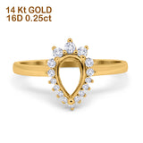 14K Yellow Gold 0.25ct Teardrop Pear 9mmx7mm G SI Semi Mount Diamond Engagement Wedding Ring Size 6.5