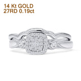 Halo Diamond Cushion Ring Set Twisted Milgrain 14K White Gold 0.19ct Wholesale