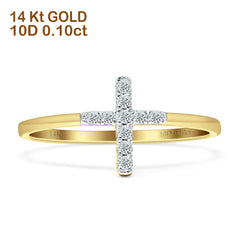 Diamond Cross Ring Solid 14K Yellow Gold 0.10ct Wholesale