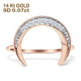 Diamond Crescent Moon Ring Round Statement 14K Rose Gold 0.07ct Wholesale