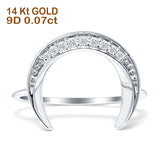 Diamond Crescent Moon Ring Round Statement 14K White Gold 0.07ct Wholesale