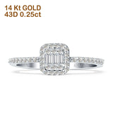 Halo Diamond Baguette Ring Round 14K White Gold 0.25ct Wholesale
