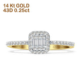 Halo Diamond Baguette Ring Round 14K Yellow Gold 0.25ct Wholesale