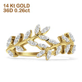 Diamond Leaf Ring Statement Band 14K Yellow Gold 0.26ct Wholesale