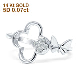 Diamond Flower & Butterfly Wrap Ring Statement 14K White Gold 0.07ct Wholesale
