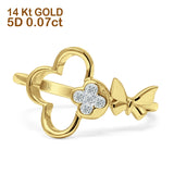 Diamond Flower & Butterfly Wrap Ring Statement 14K Yellow Gold 0.07ct Wholesale